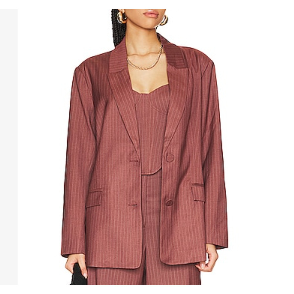 NWT Bardot Pin Stripe Blazer in Rust / Brown, Size 2